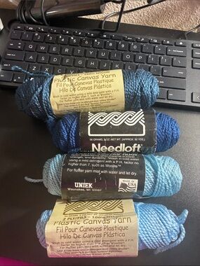 4 shades of blue plastic canvas yarn lot 92 yards each